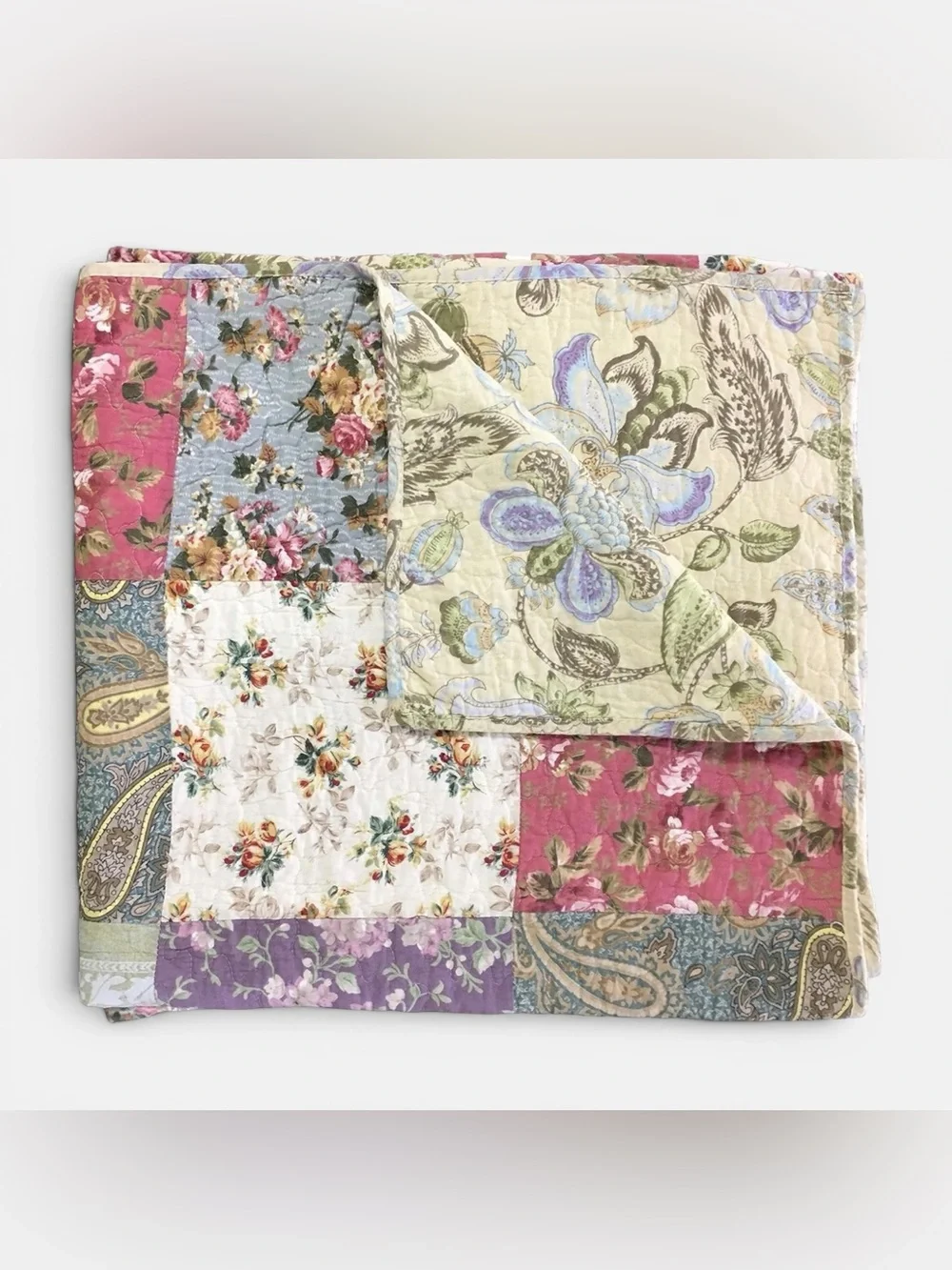 NEW Anthropologie Boho Multicolor Floral Throw Blanket Patchwork Quilt 50